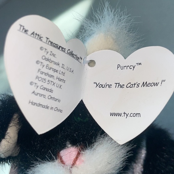 Vintage 1993 Ty Attic Purrcy Black Cat Kitten Plush 8” Jointed Adjustable Arms - Picture 7 of 11